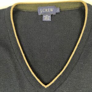 J.Crew Mens Merino Wool V-Neck Sweater Vest Navy Blue Tipped Trim Large L MINT